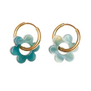 Boucles Oreilles Vert Foncé Femme Clio Blue Fleurs 14mm pas cher
