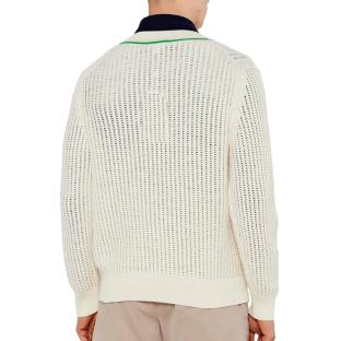 Pull Blanc Homme Lacoste Tennis Rayures vue 0