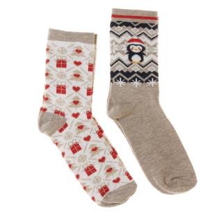 x2 Paires de Chaussettes Beige Femme Twinday Christmas pas cher