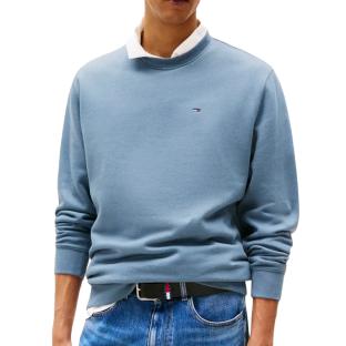 Sweat Bleu Homme Tommy Jeans Flag Crew pas cher