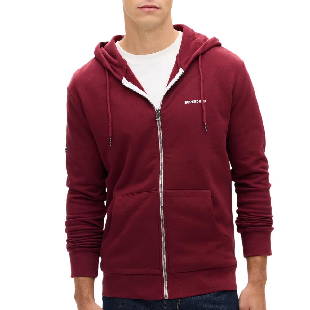 Sweat Zippé Bordeaux Homme Superdry Plain Hood pas cher