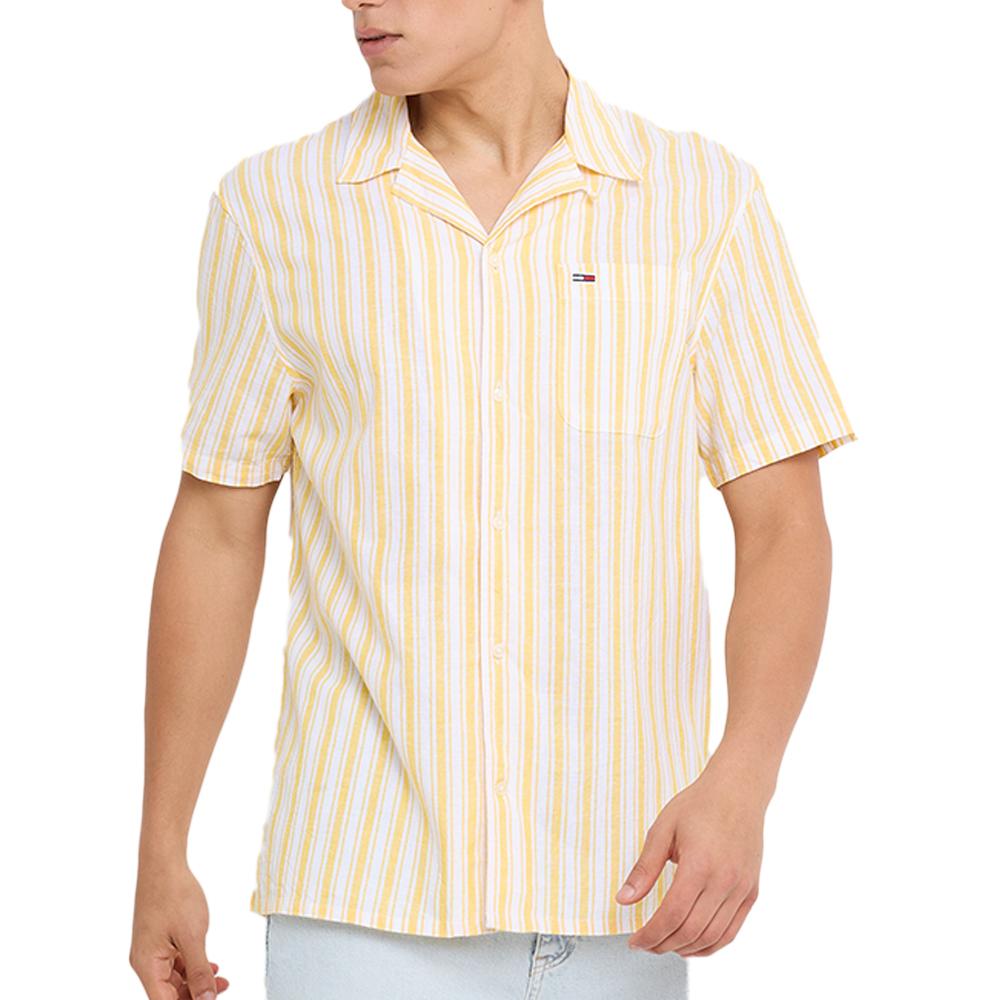Chemisette Jaune/Blanc Homme Tommy Hilfiger Stripe Linen pas cher