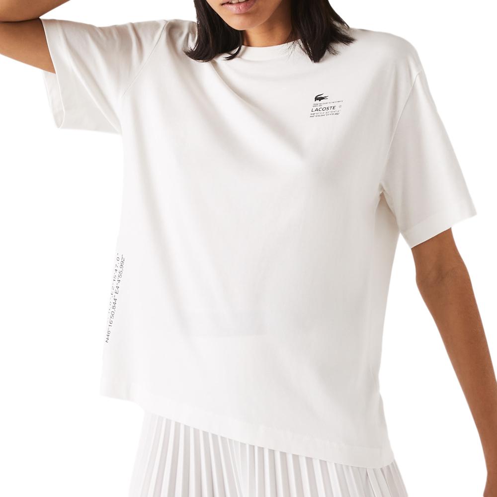 T-shirt Blanc Femme Lacoste Farine pas cher