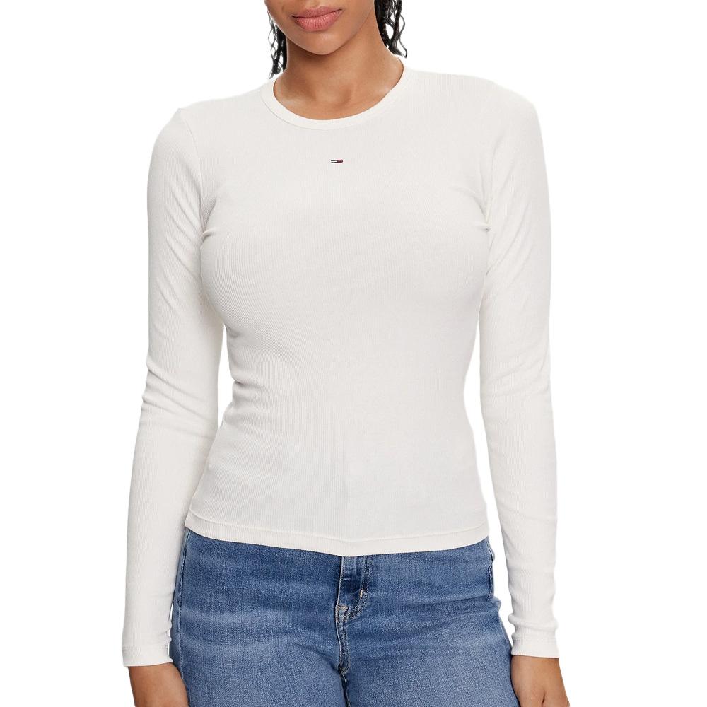 T-Shirt Manches Longues Blanc Femme Tommy Hilfiger Essentials pas cher