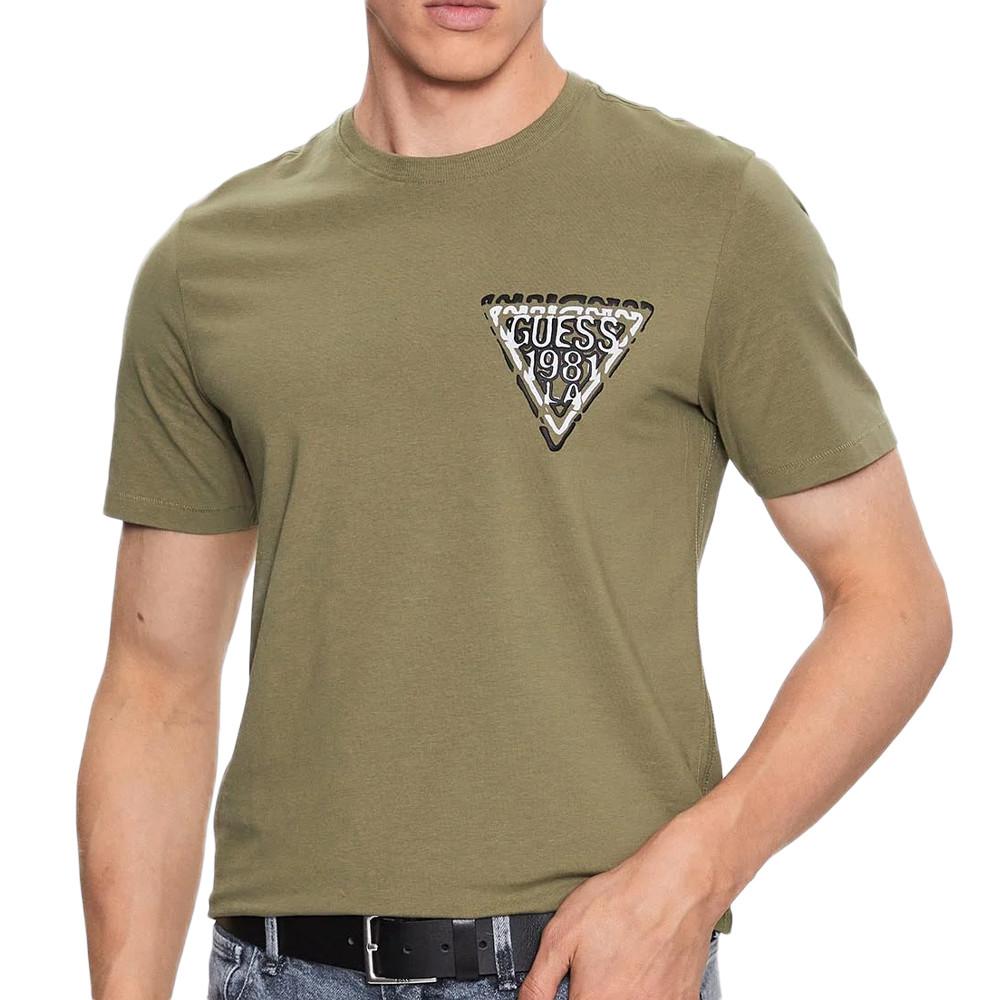 T-shirt Kaki Homme Guess Puff pas cher