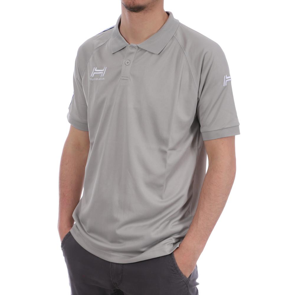 Polo gris bandes bleu homme Hungaria Training Pro pas cher