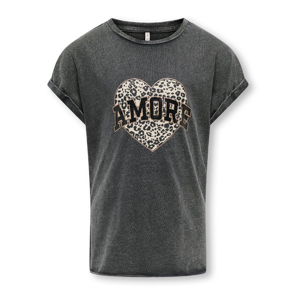 T-shirt Gris Fille Kids ONLY Life Amore pas cher