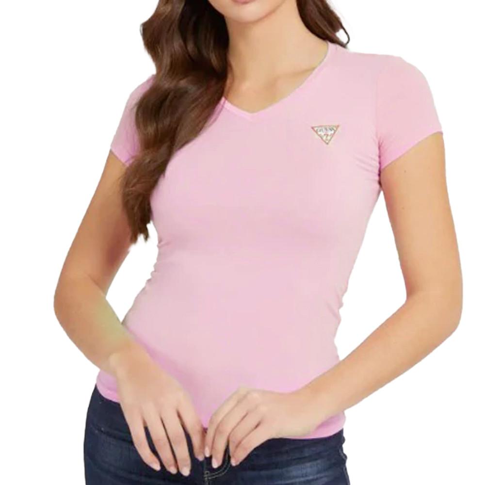 T-shirt Rose Femme Guess Mini Triangle pas cher
