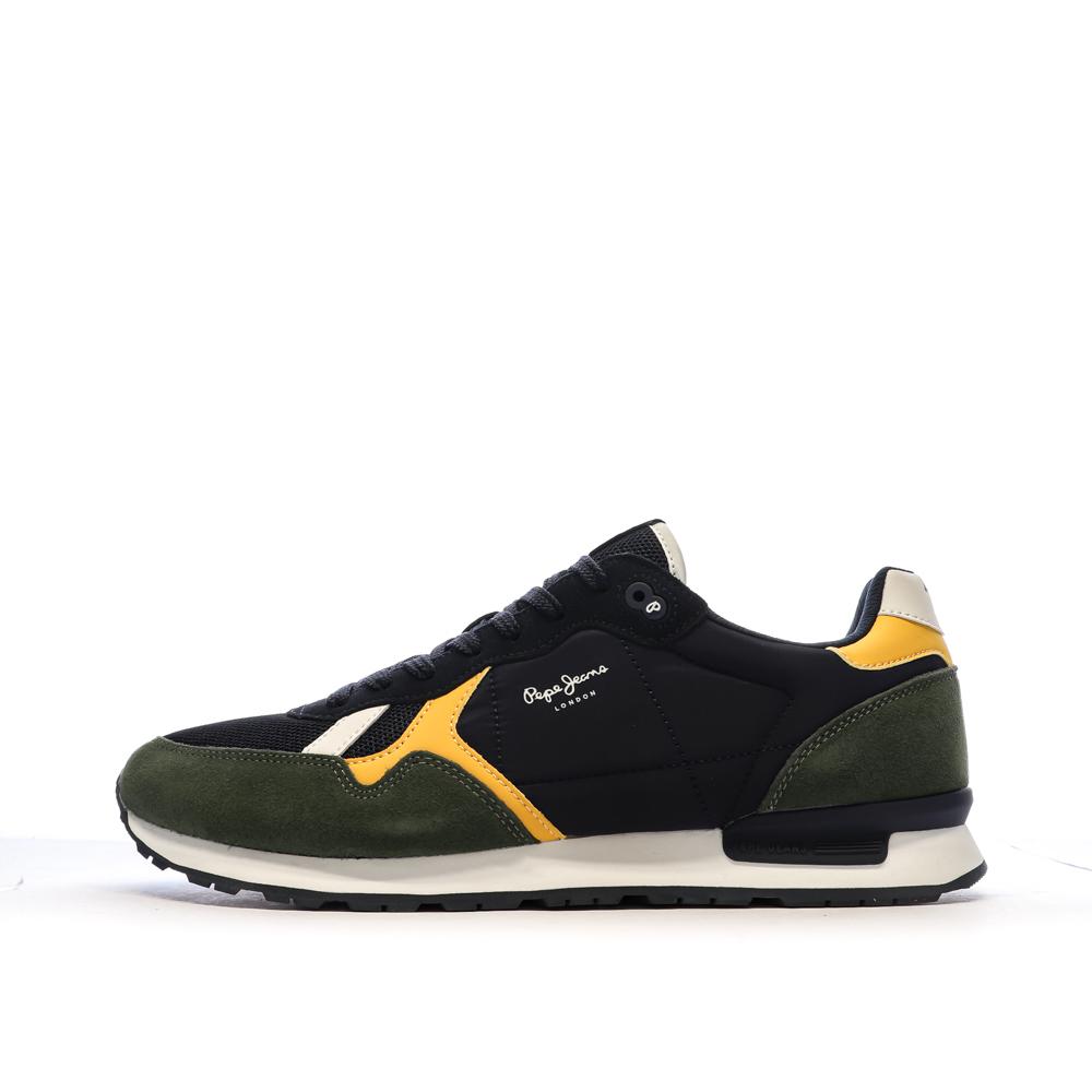 Baskets Marine/Kaki/Jaune Homme Pepe jeans Brit Heritage pas cher