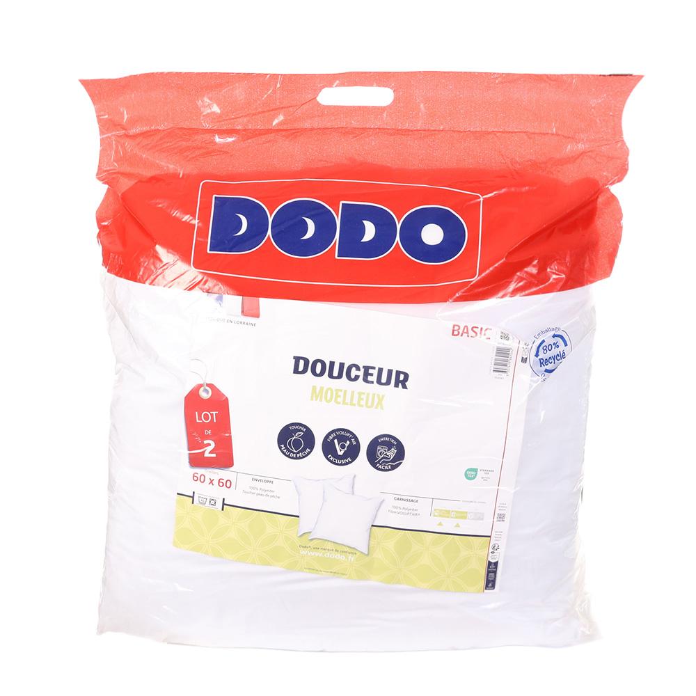 X2 Oreillers Blanc Dodo Moelleux 60x60 pas cher