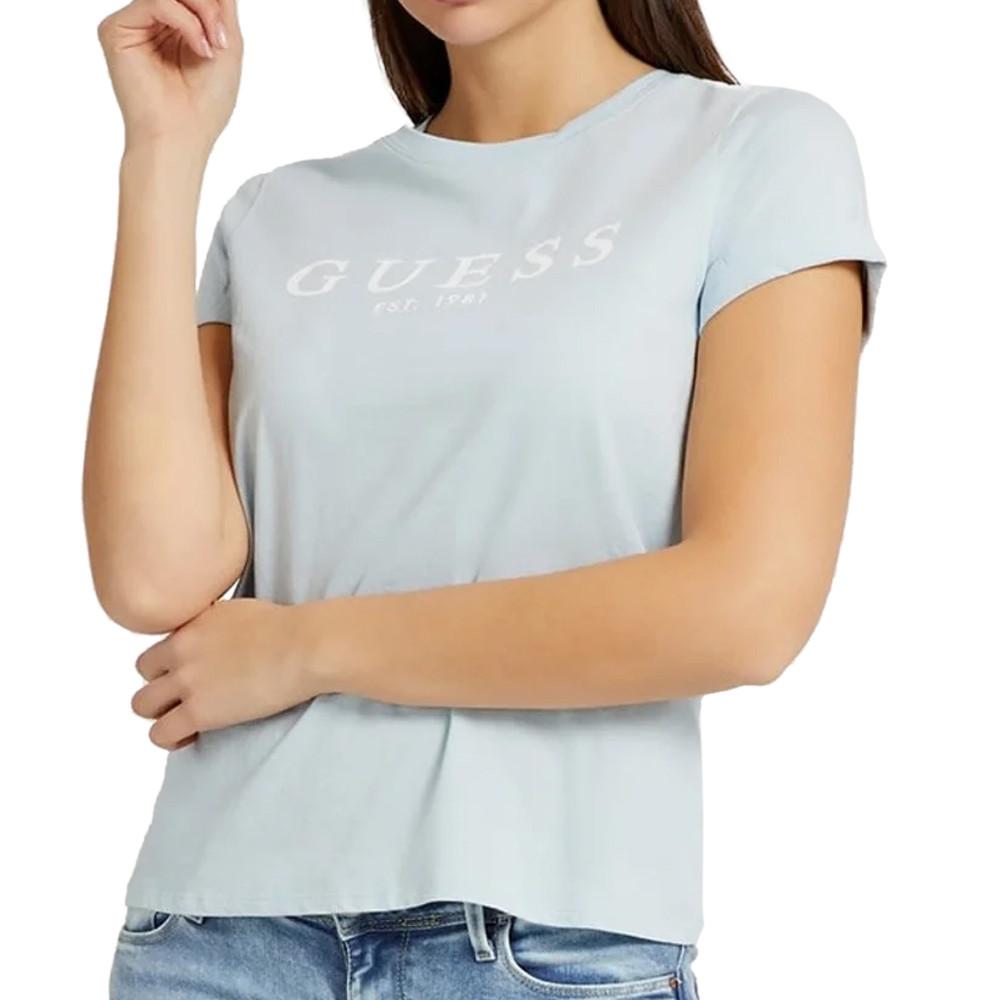 T-shirt Bleu Ciel Femme Guess 1981 pas cher