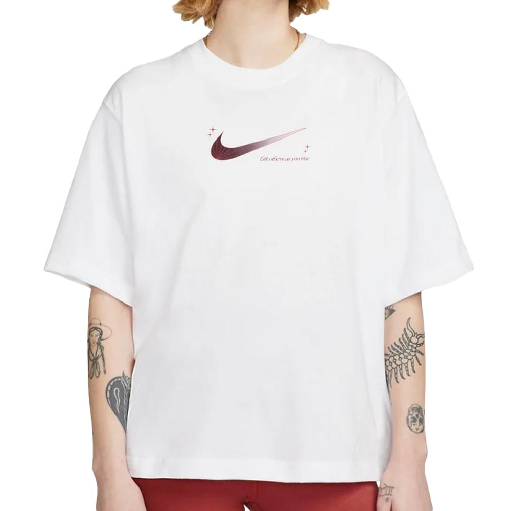 T-shirt Blanc/Rouge Femme Nike Boxy100 pas cher