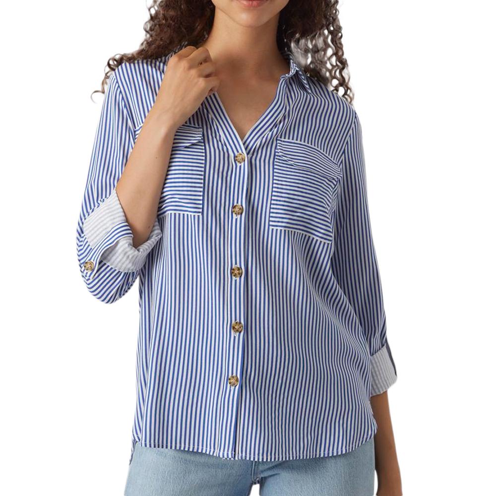 Chemise Bleu/Blanc Femme Vero Moda Bumpy pas cher