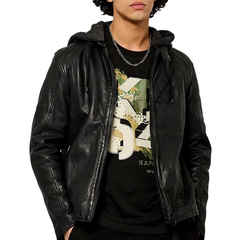 Veste En Cuir Noire Homme Kaporal Kp Luine pas cher