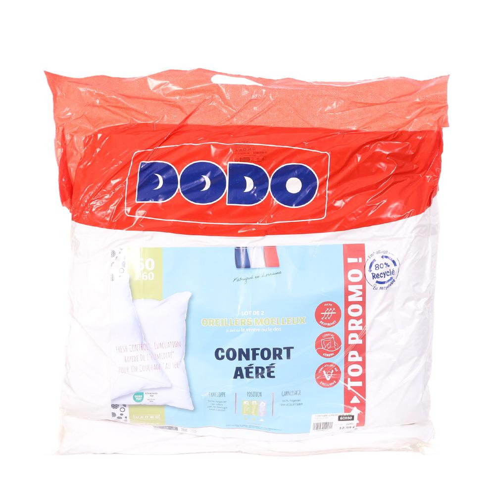X2 Oreillers Blanc Dodo Confort Aéré 60x60 pas cher