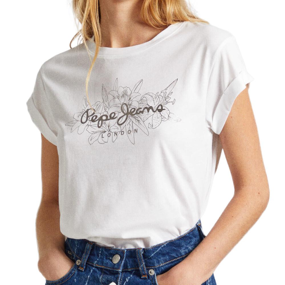 T-shirt Blanc Femme Pepe jeans Hannon pas cher