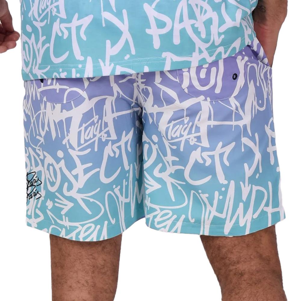 Short de Bain Violet/Vert Homme Project X Paris Graffiti dégradé vue 3