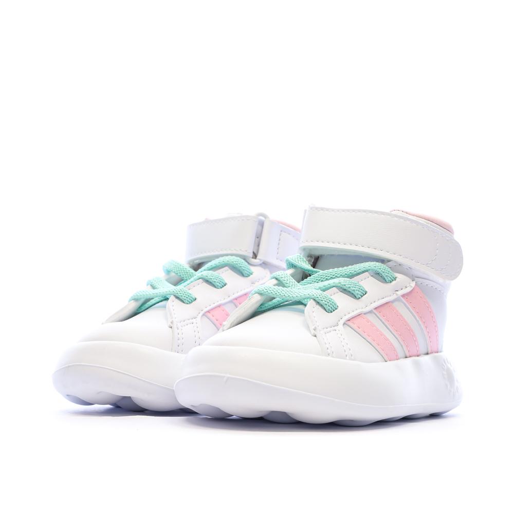 Baskets Blanches/Roses/Turquoises Fille Adidas Grand Court Mid vue 6