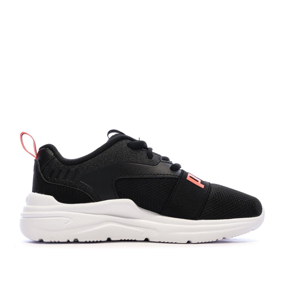 Baskets Noires/Blanches/Fushia Fille Puma Soft Wired 2 vue 2
