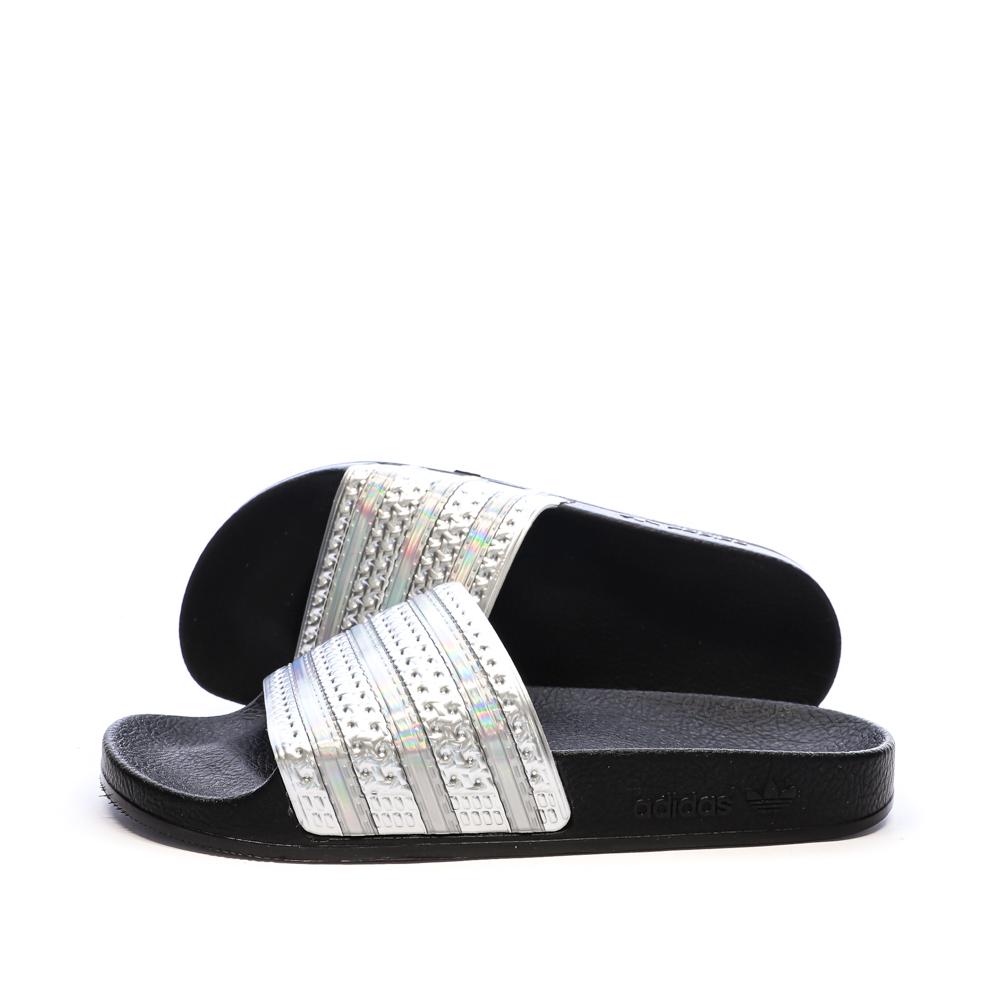 Claquettes Noires/Argent Femme Adidas Adilette pas cher