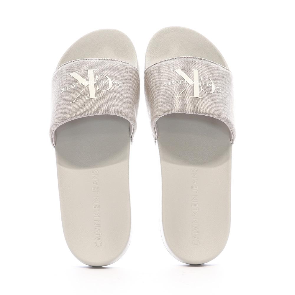 Claquettes Blanche/Grise Homme Calvin Klein Jeans Slide Monogram vue 3