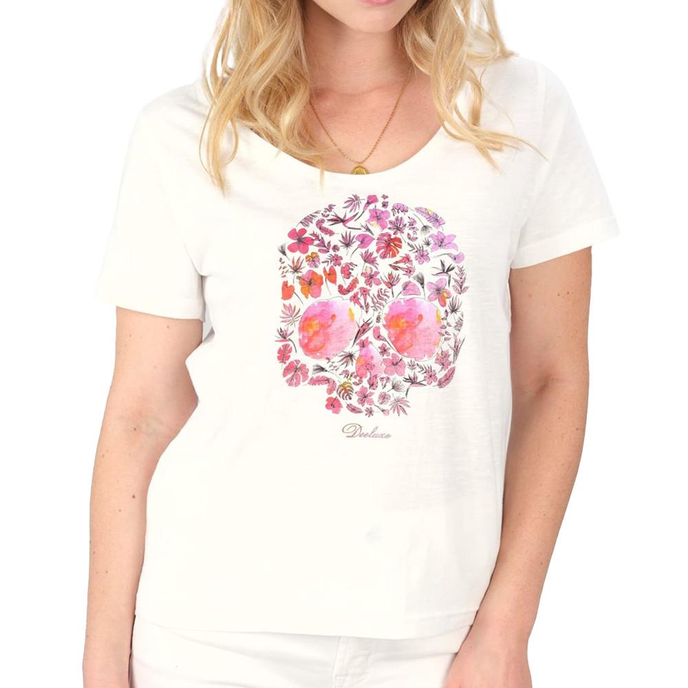 T-shirt Blanc Femme Deeluxe Floriskull pas cher
