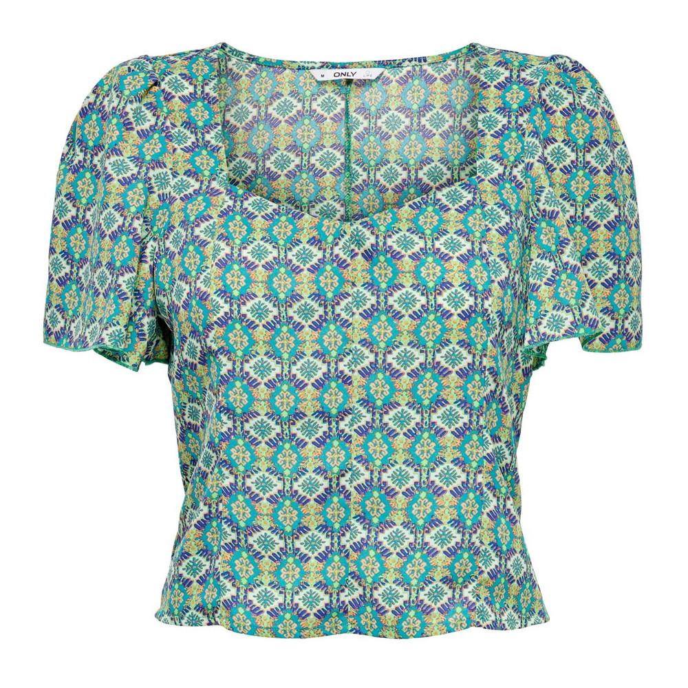 Blouse Verte/Blanche à Motifs Femme Only Alma pas cher