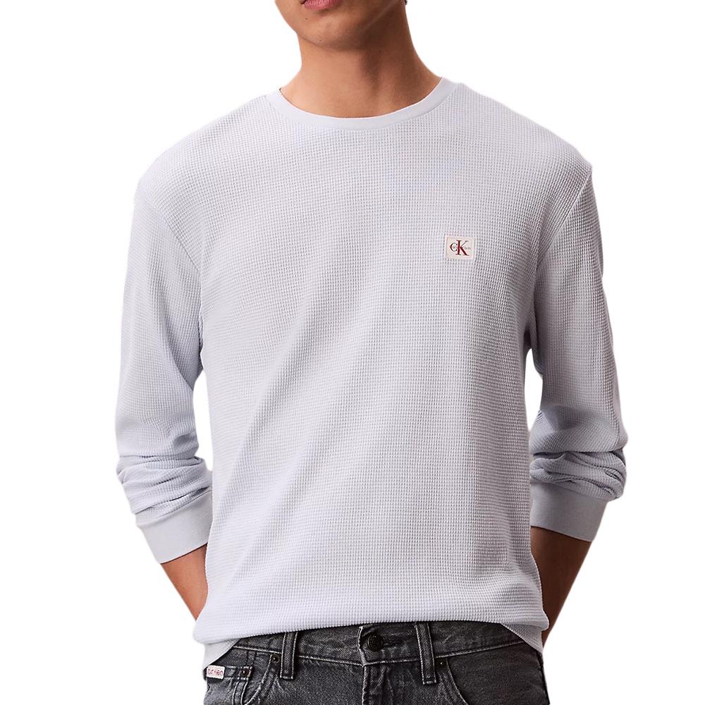 Sweat Blanc Homme Calvin Klein Jeans Waffle Badges pas cher