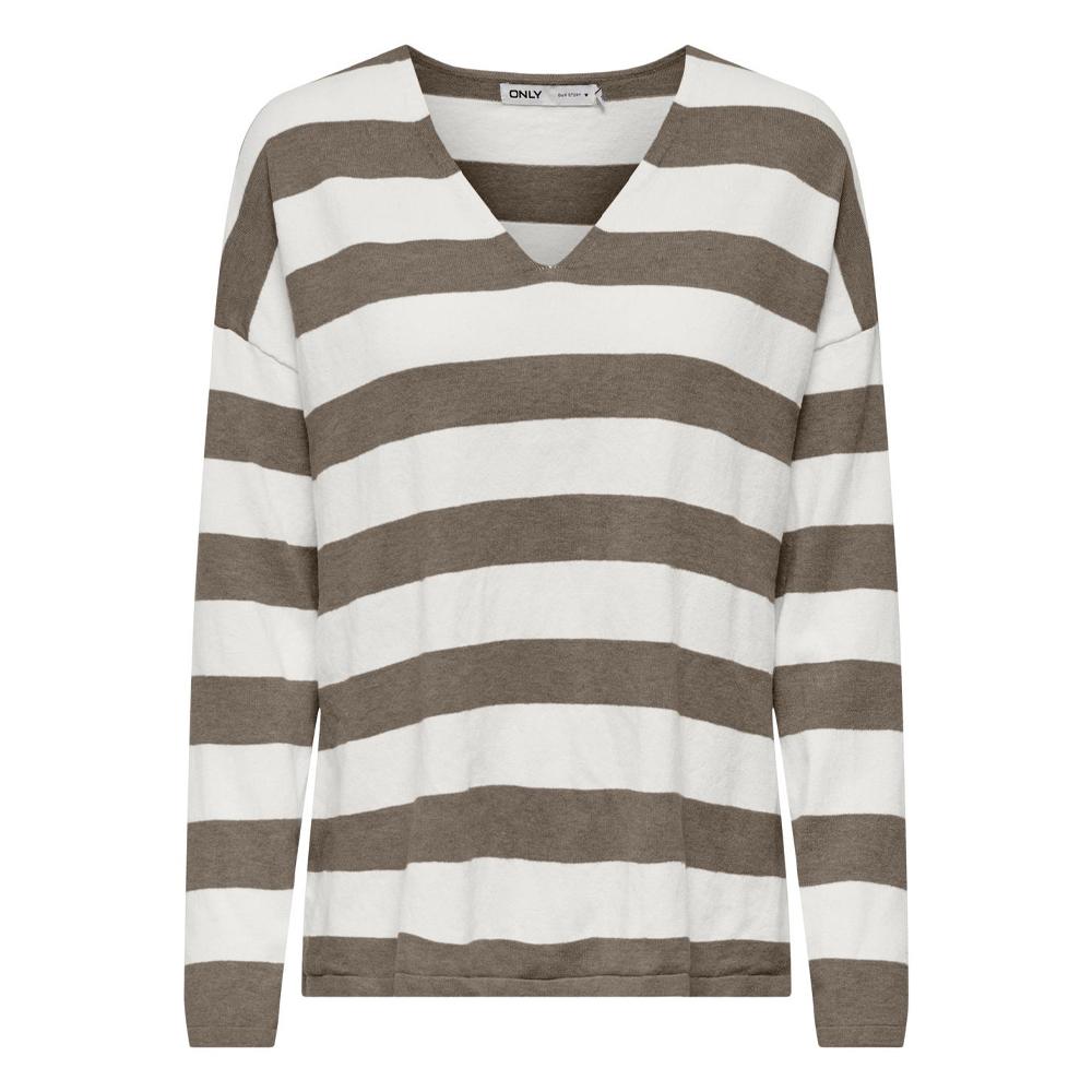 Pull Marron à Rayures Femme Only Chianti pas cher