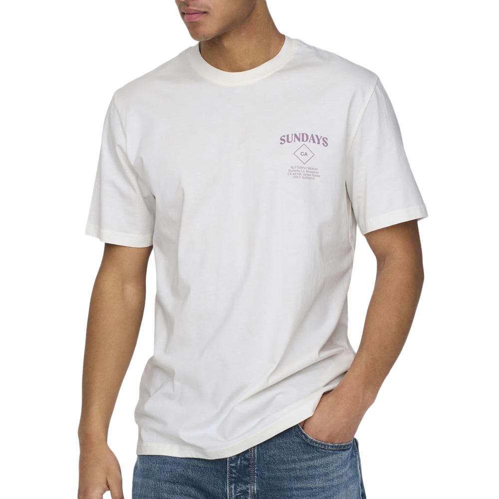 T-Shirt Blanc/Mauve Homme Only & Sons Mountain pas cher