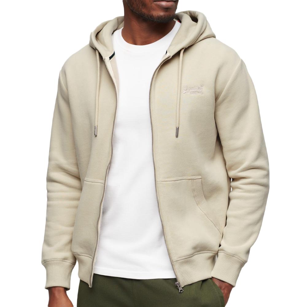 Sweat Zippe Capuche Beige Homme Superdry Essential pas cher