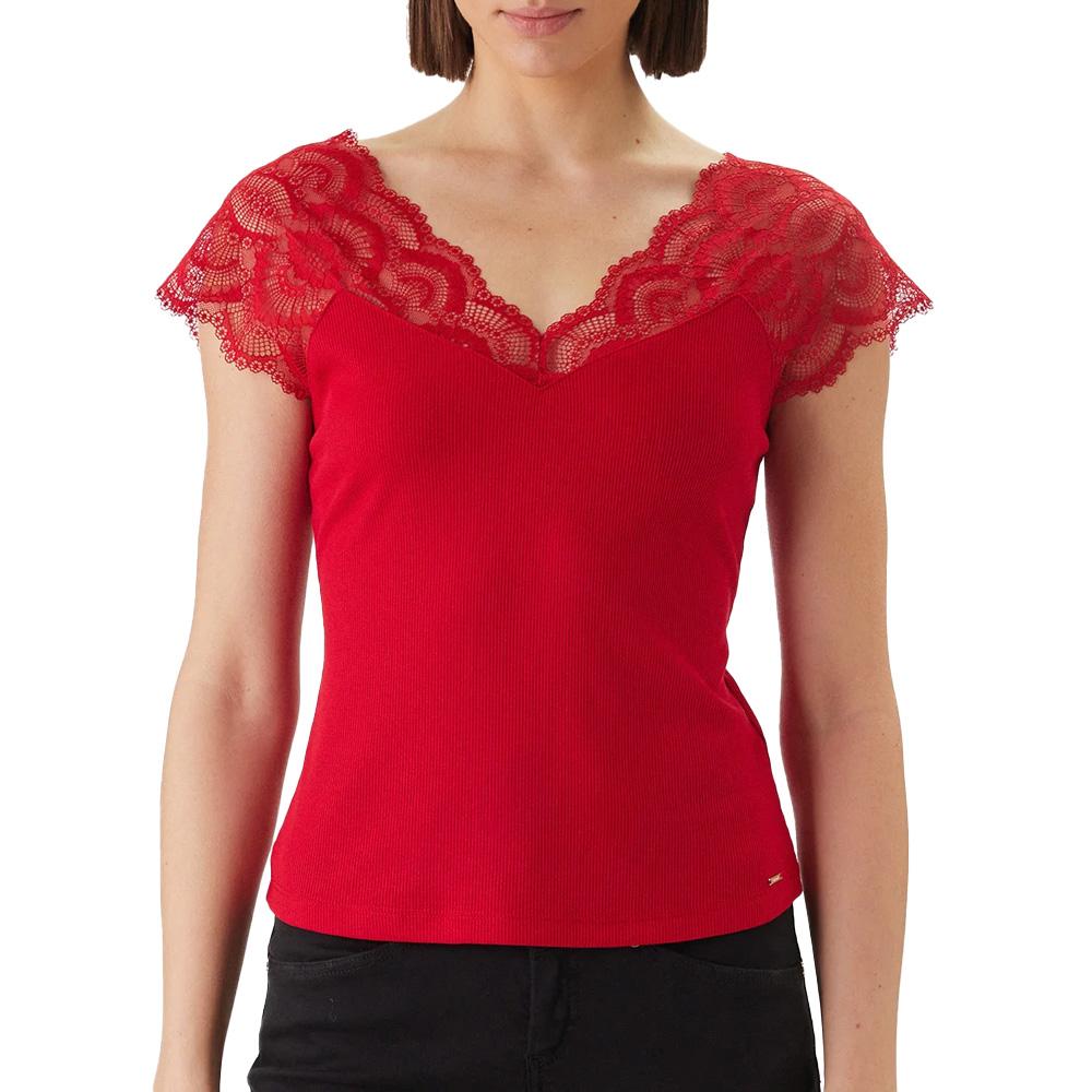T-Shirt Rouge Femme Morgan Dentelle pas cher
