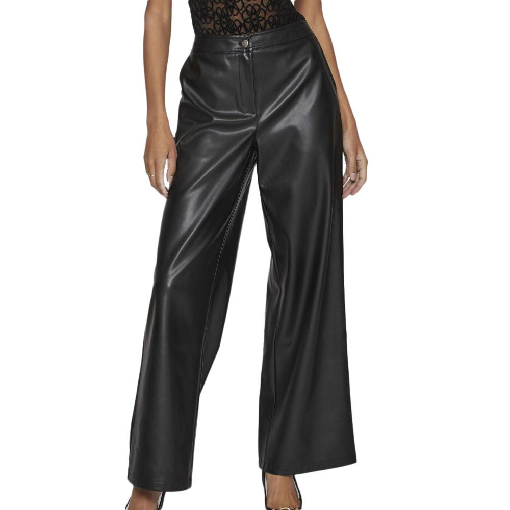 Pantalon Similicuir Noir Femme Vila Vielie Wide pas cher