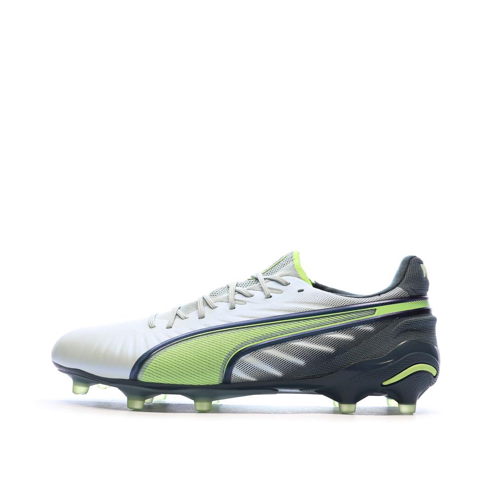 Chaussures de Foot Blanches/Noires/Vertes Homme Puma King Ultimate FG/AG pas cher