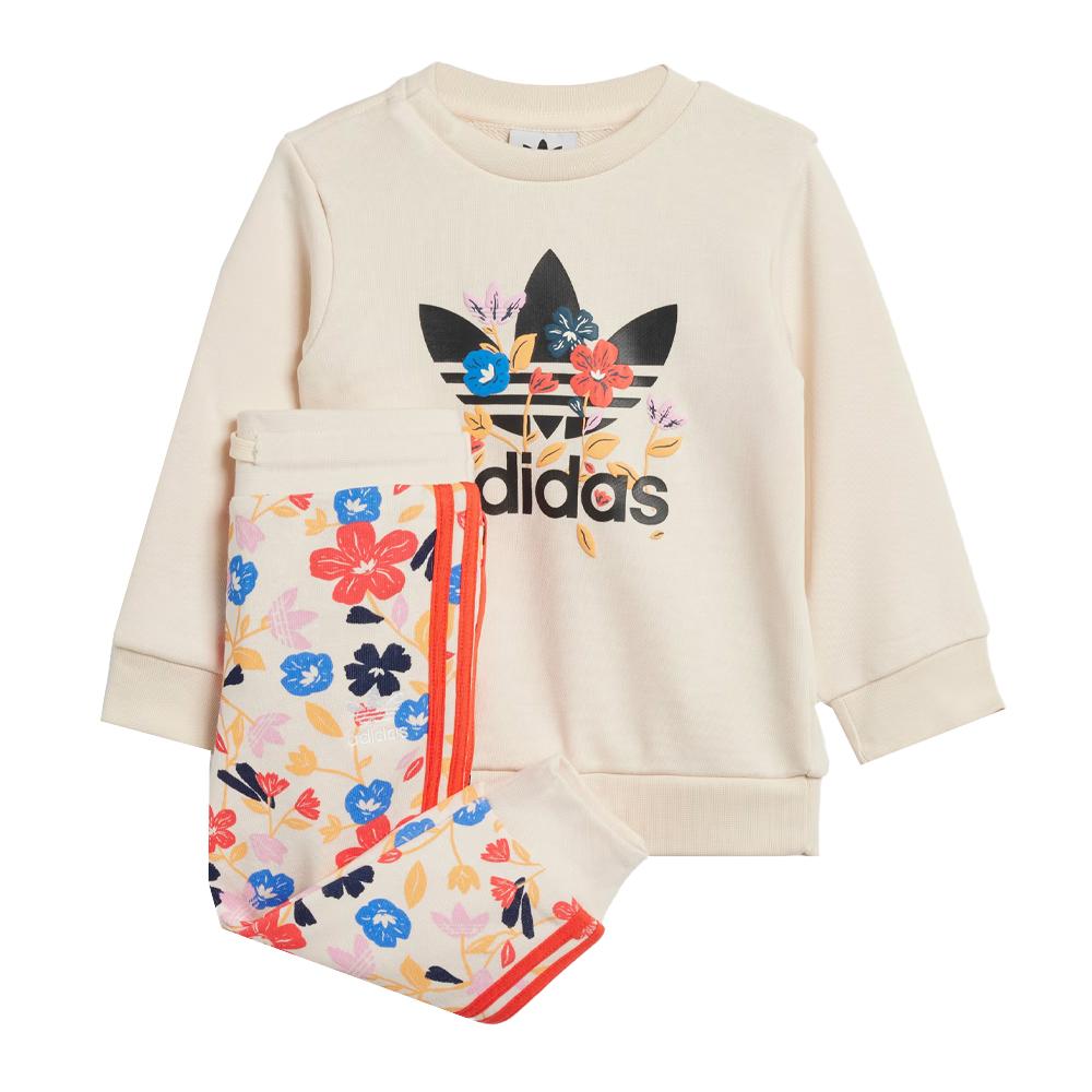 Survêtement Écru Fille Adidas Floral Crew Set pas cher