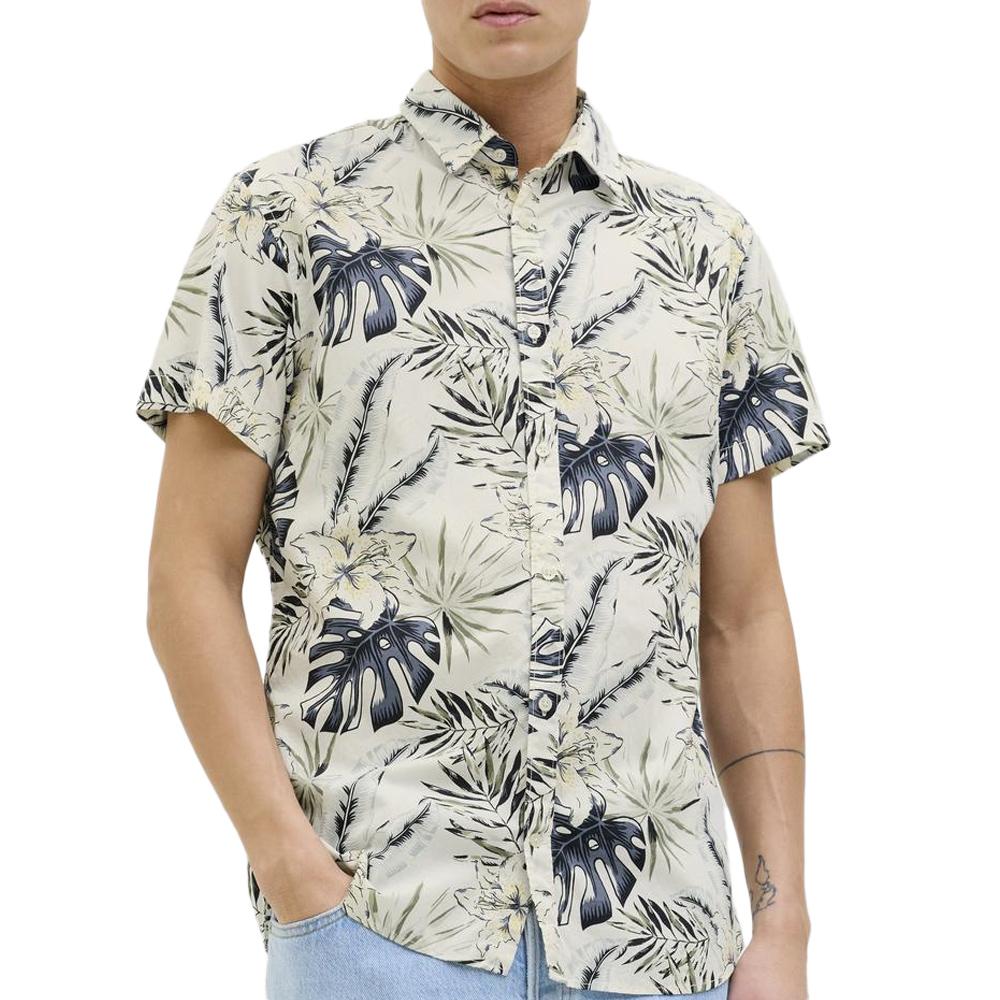 Chemise Blanches/Marine Homme Jack & Jones Hawaii pas cher
