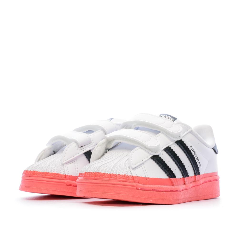 Baskets Blanches/Roses Fille Adidas Superstar Cf vue 6