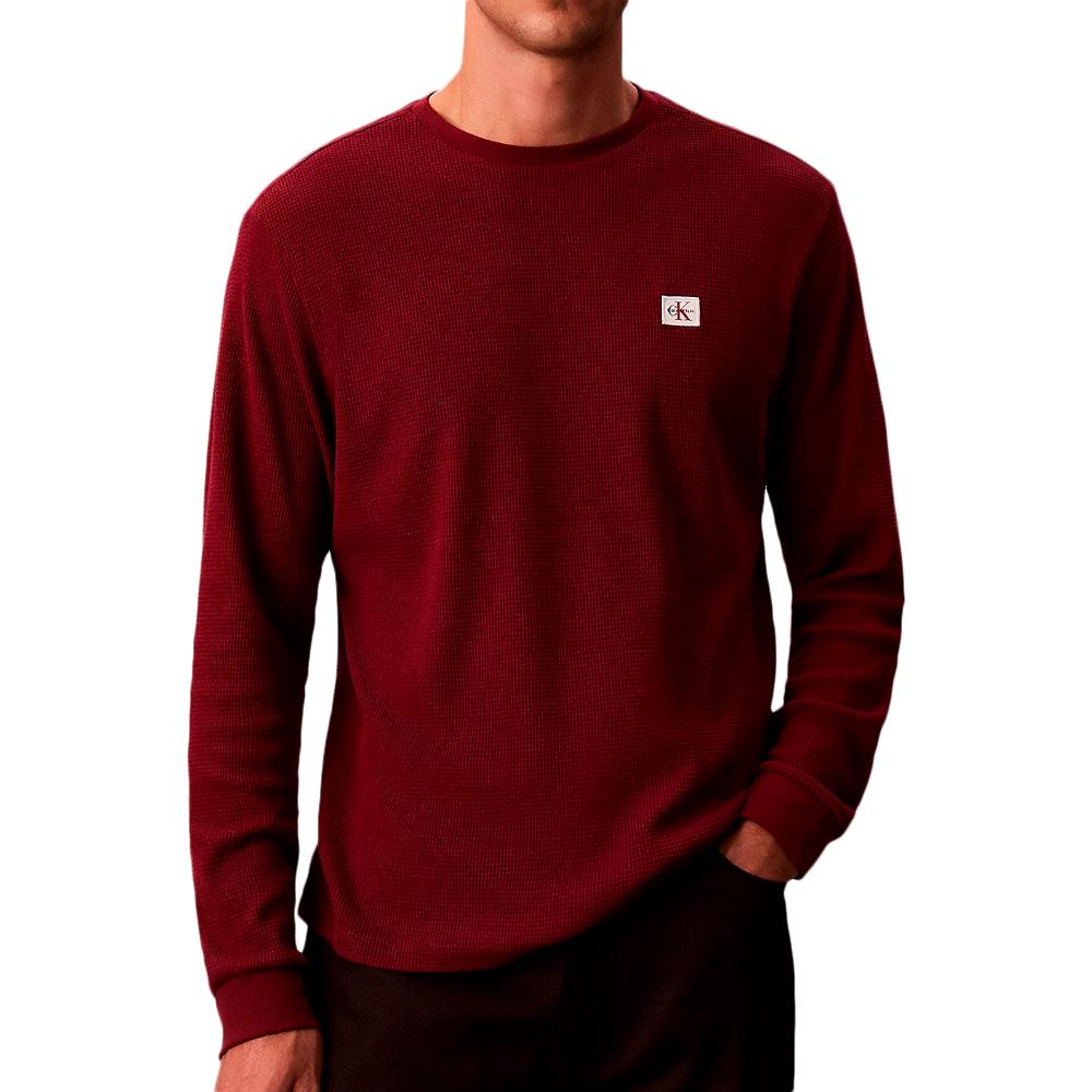 Sweat Bordeaux Homme Calvin Klein Jeans Waffle Badge pas cher