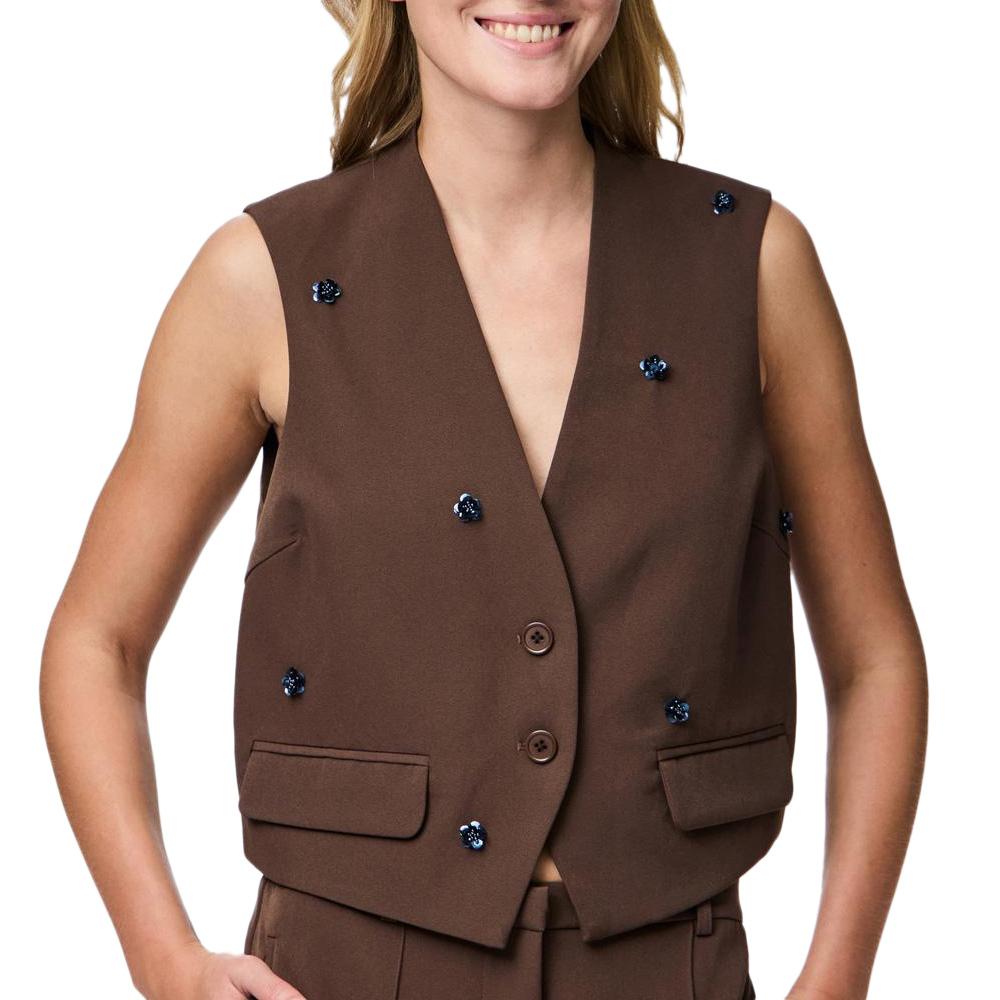 Gilet Marron Femme Pieces Pcminni Flower pas cher