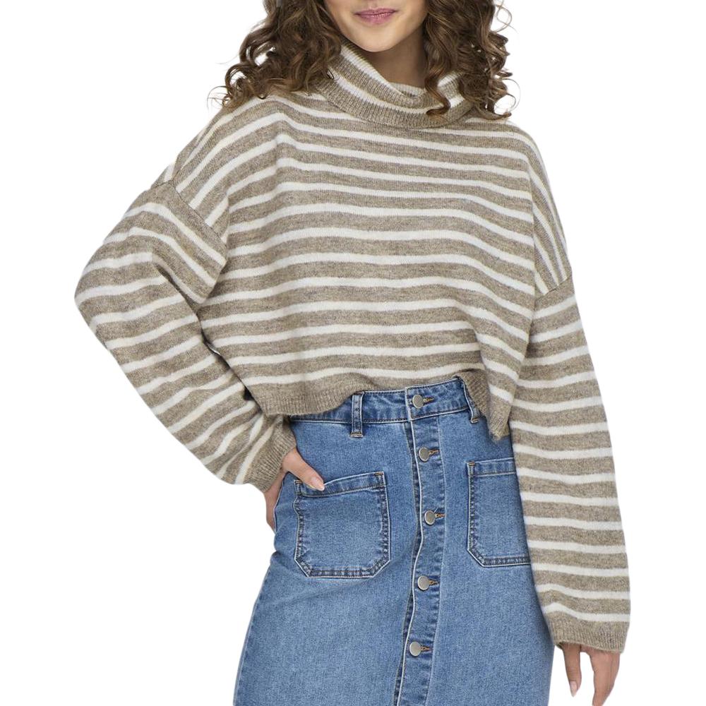 Pull Col roulé Beige/Blanc Femme Only Talio pas cher