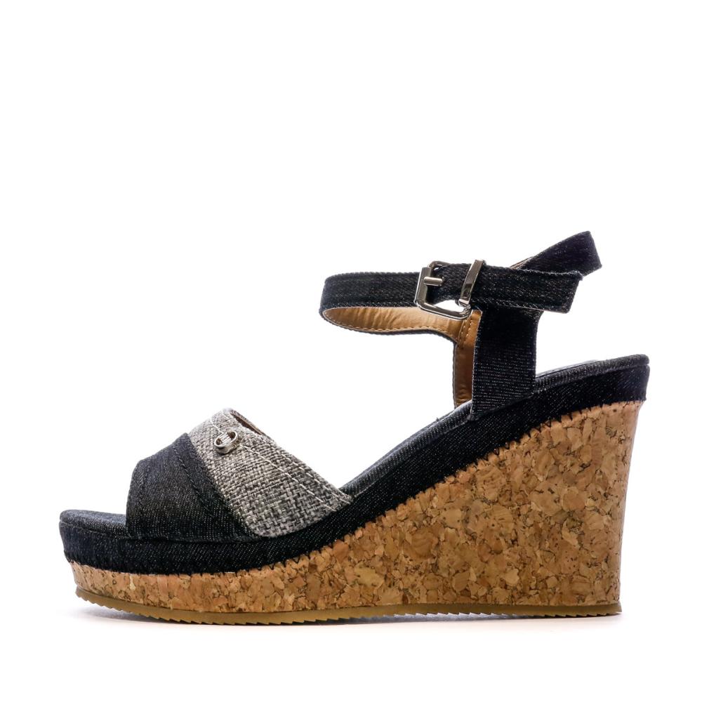 Sandales Compensées Noir Femme Beppi Casual pas cher