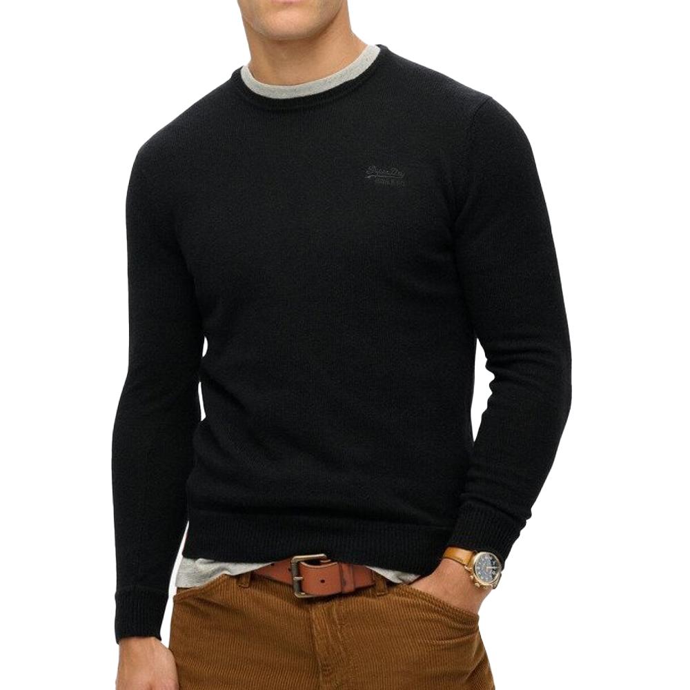 Pull Noir Homme Superdry Essential Slim Fit Crew Jumper pas cher