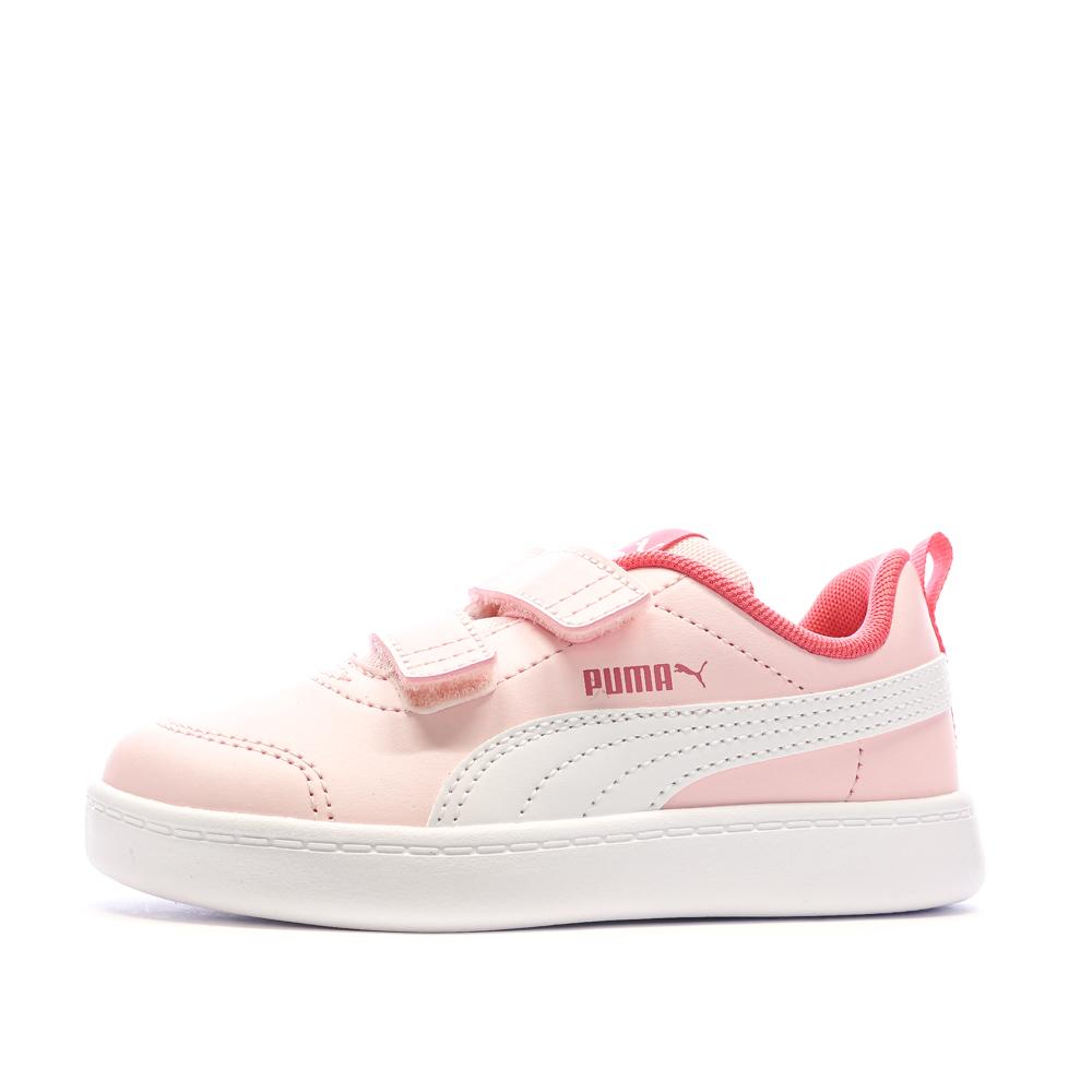 Baskets Roses/Blanches Fille Puma Courtflex V2 pas cher