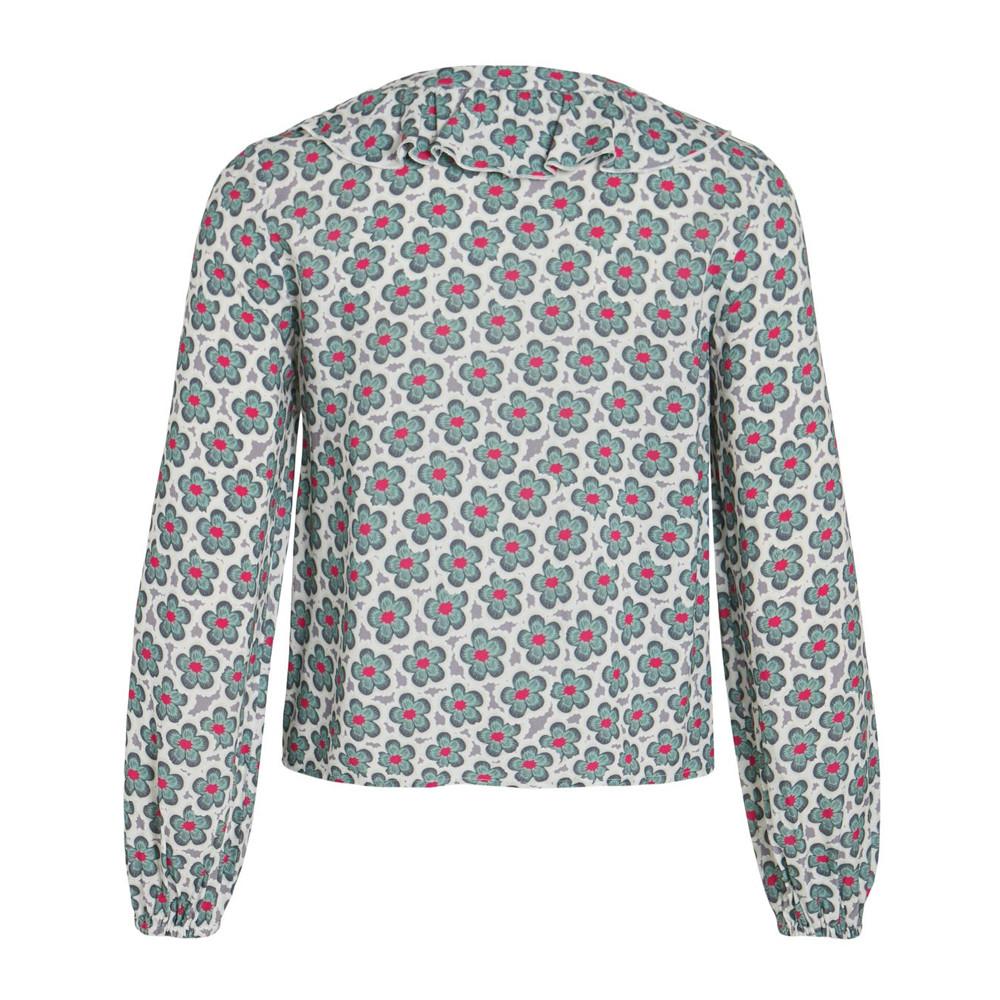 Blouse Ecru/Verte à fleurs Femme Vila Vinaomi vue 2