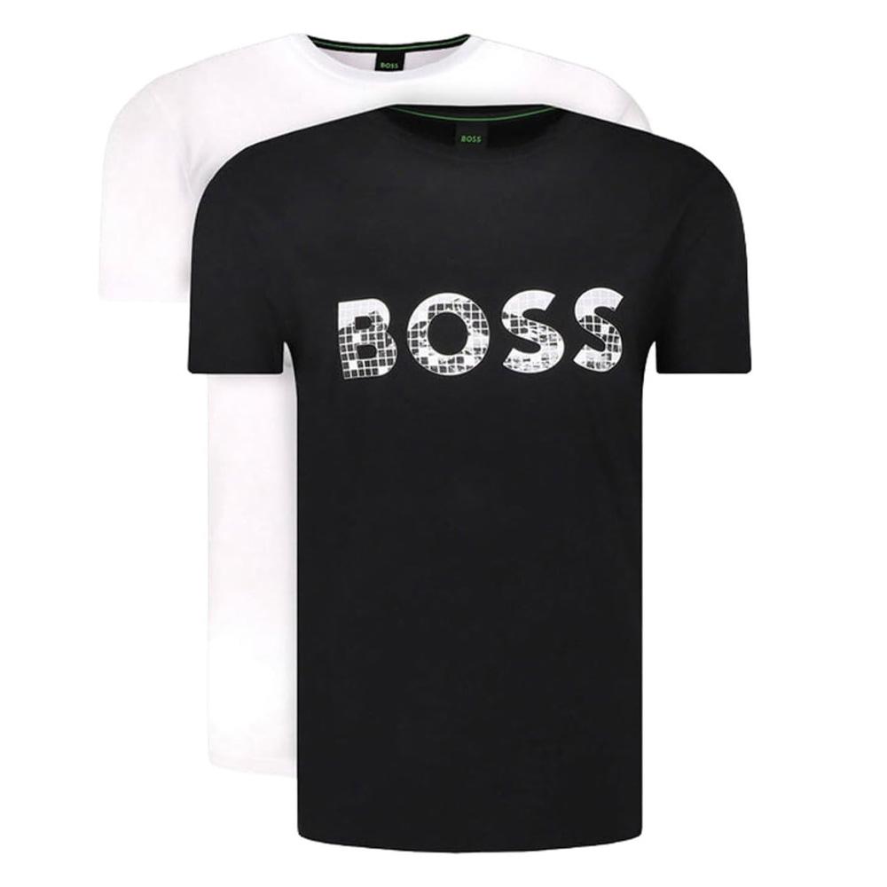 Lot de 2 t-shirts Noir/Blanc Homme Hugo Boss Imprimé pas cher