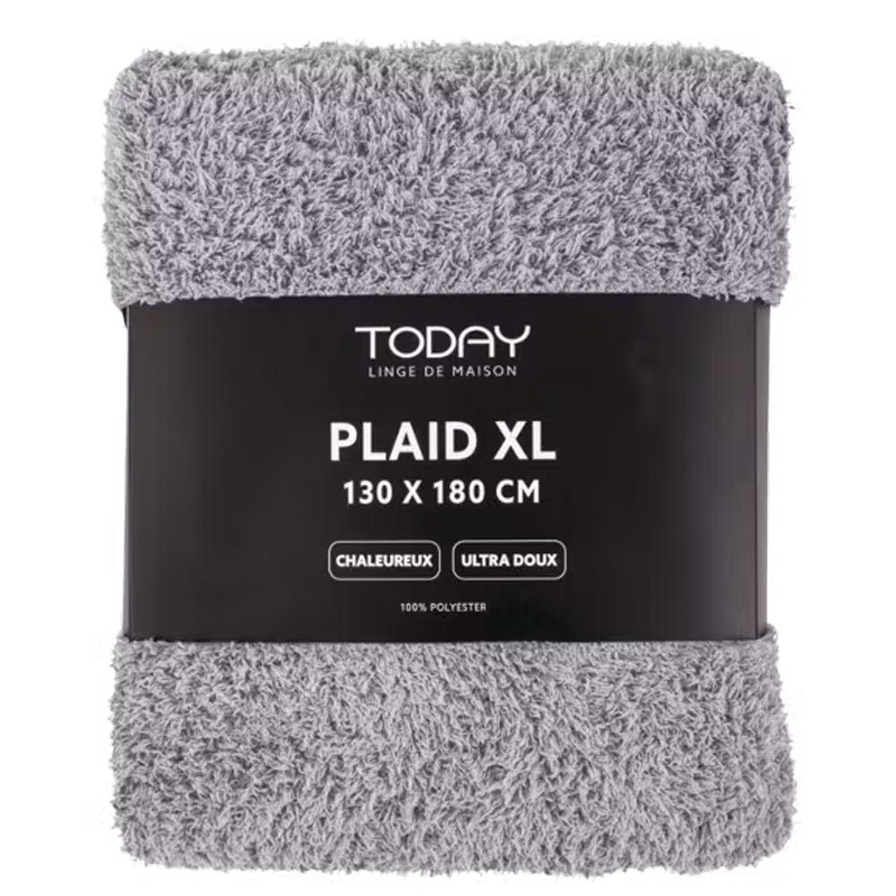 Plaid Gris Clair Today Teddy Fusain 130x180 cm vue 2