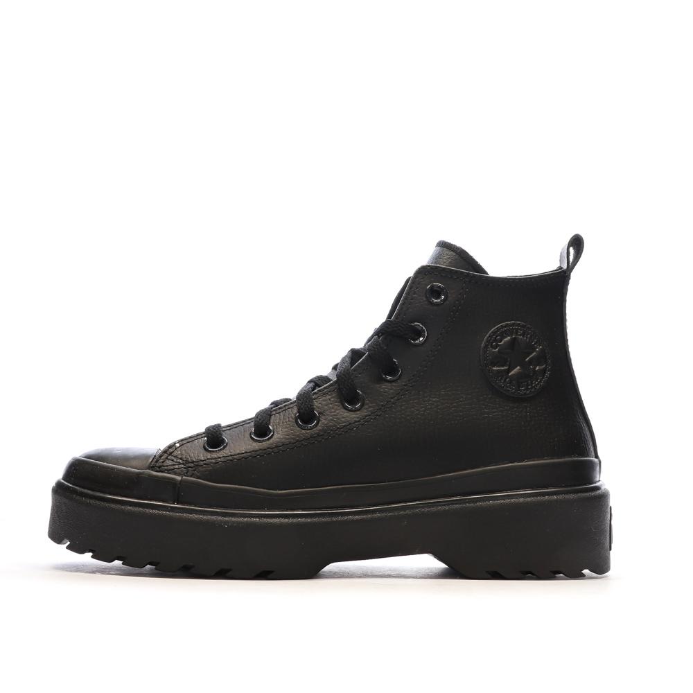 Baskets Noires Femme Converse All Star Lugged Lift Platform Leather pas cher