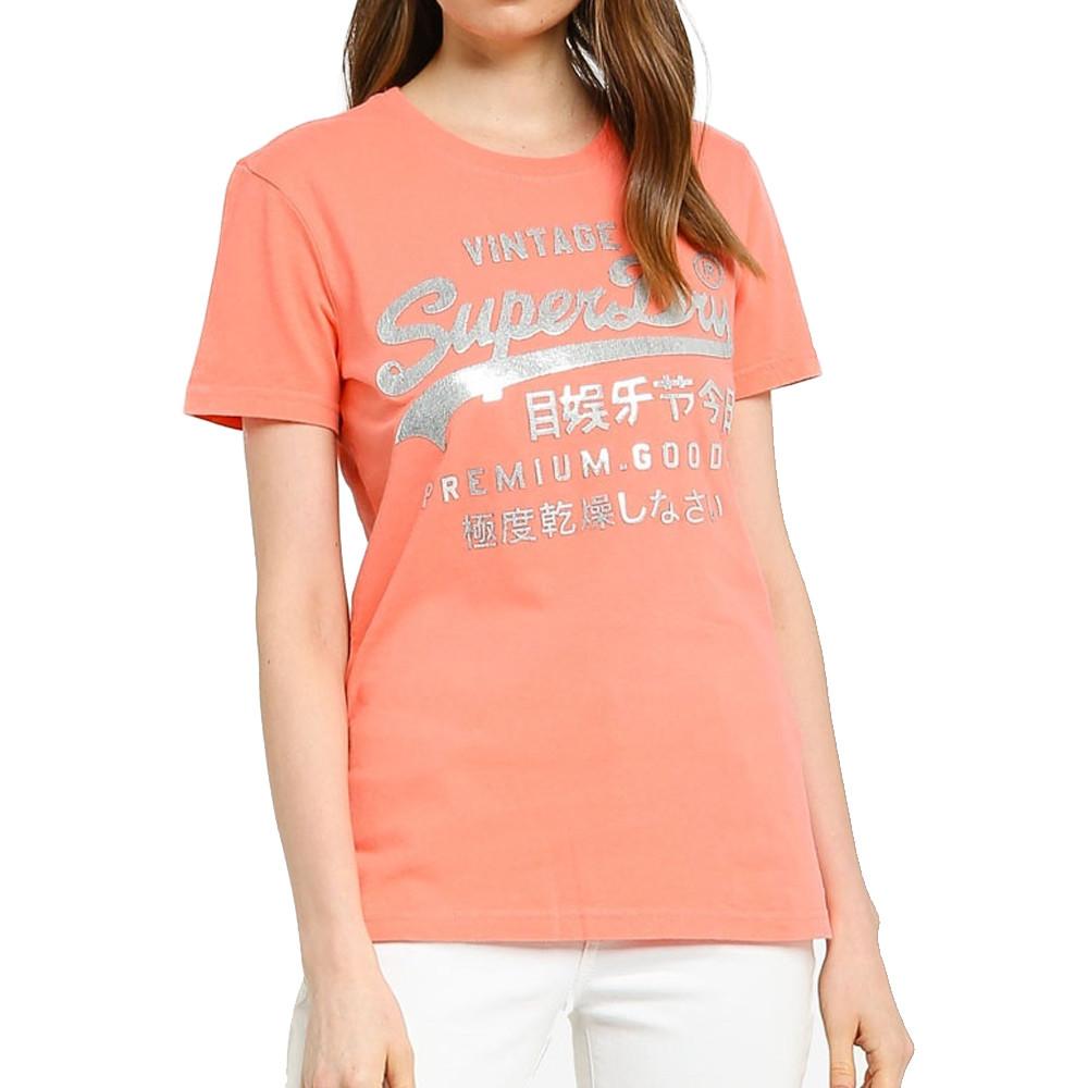 T-Shirt Corail Femme Superdry METALLIC ENTRY pas cher