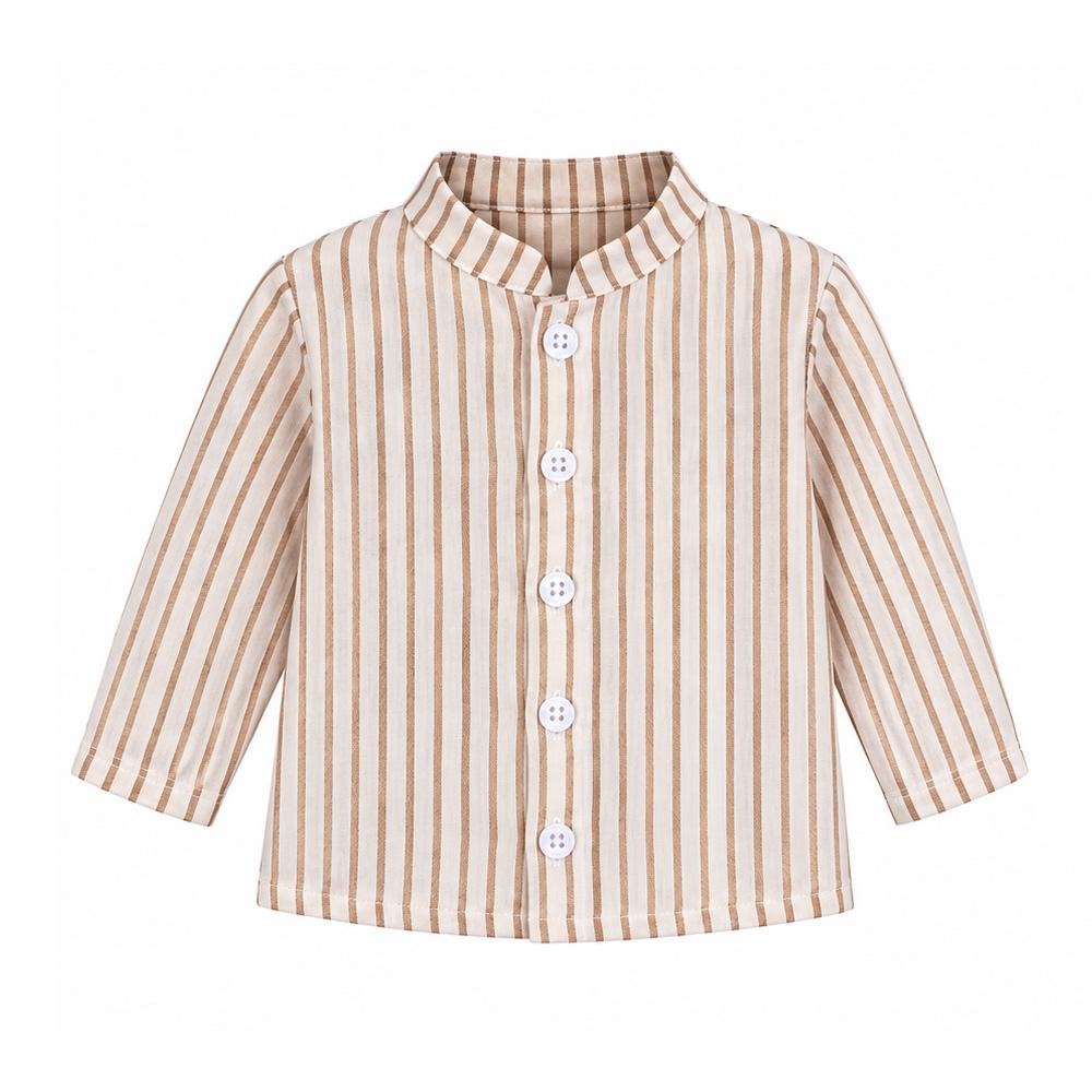 Chemise Rayée Beige/Blanc Bébé P'tit Mome Enzo pas cher