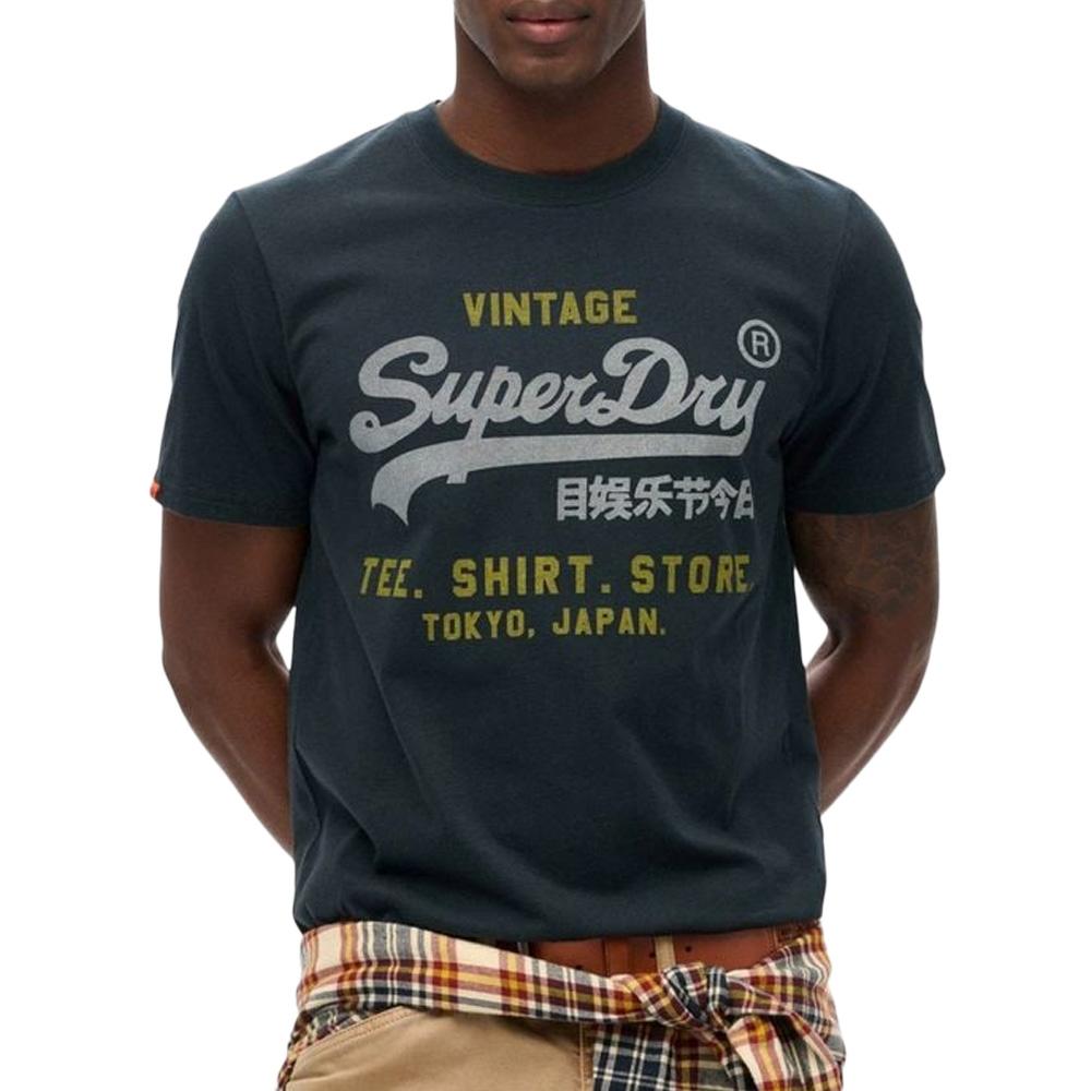 T-shirt Marine Homme Superdry Vl Heritage Relaxed pas cher